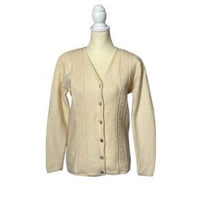 Karen Scott 100% Pure Wool Button Front Cable Knit Ivory Cardigan Women's Size S